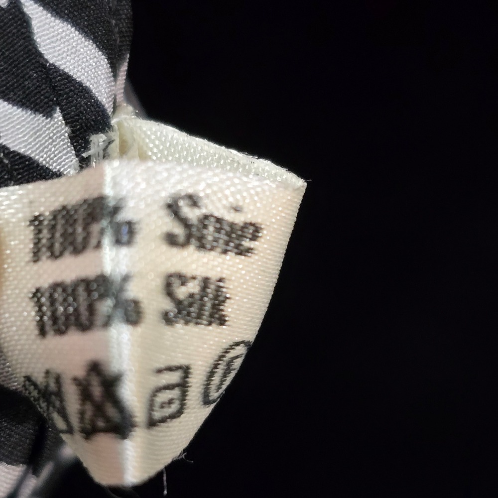 VTG Balenciaga Paris Silk Duster Womens Chevron Open Front Black White FR 42 - Picture 7 of 14